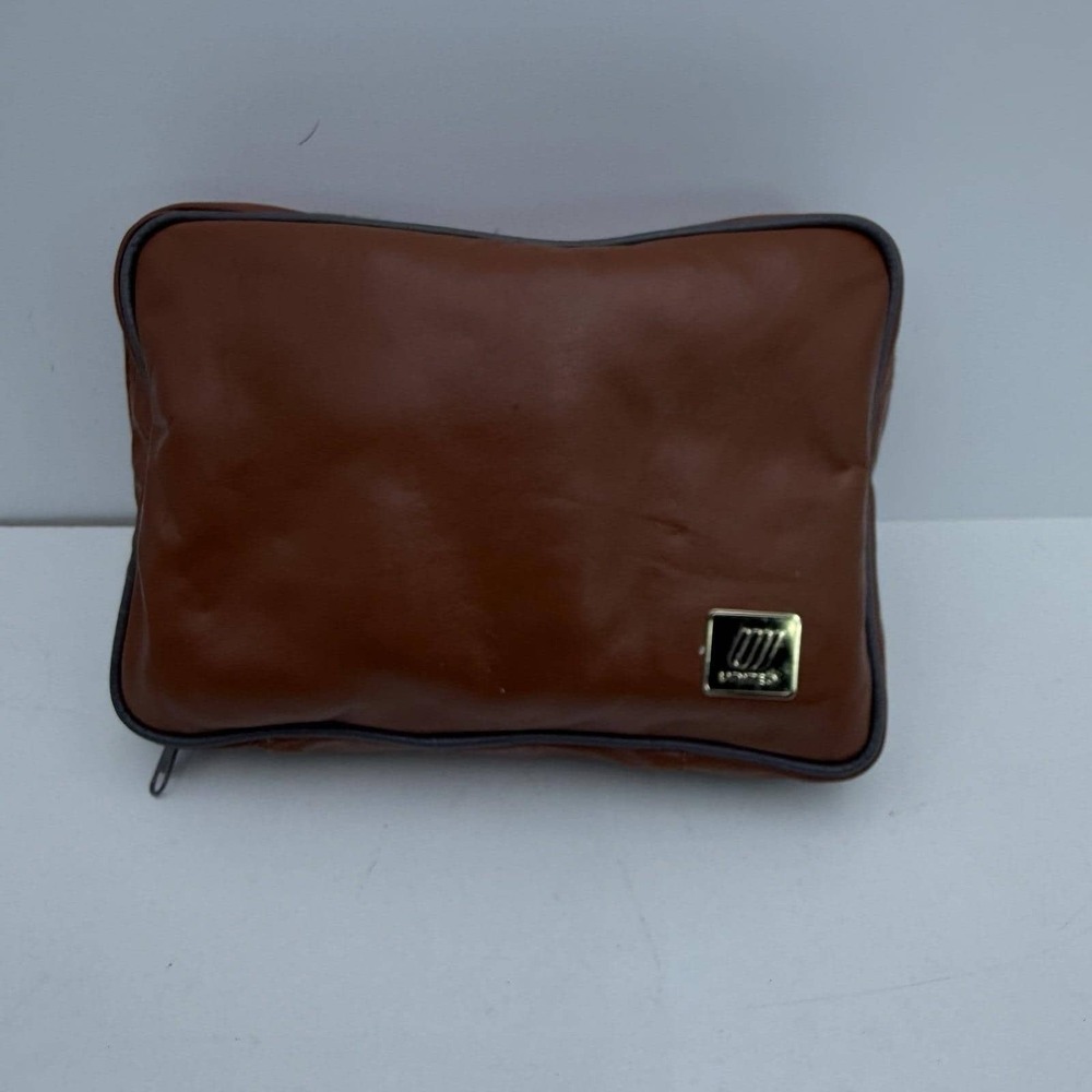 Vintage United Airlines Toiletry Makeup Grooming‎ LEATHER Travel Bag - Full READ